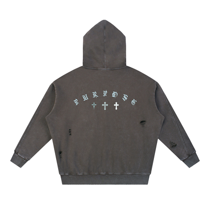 BLEZZED/PURPOSE - Snow Washed Distressed Panel Pocket Hoodie