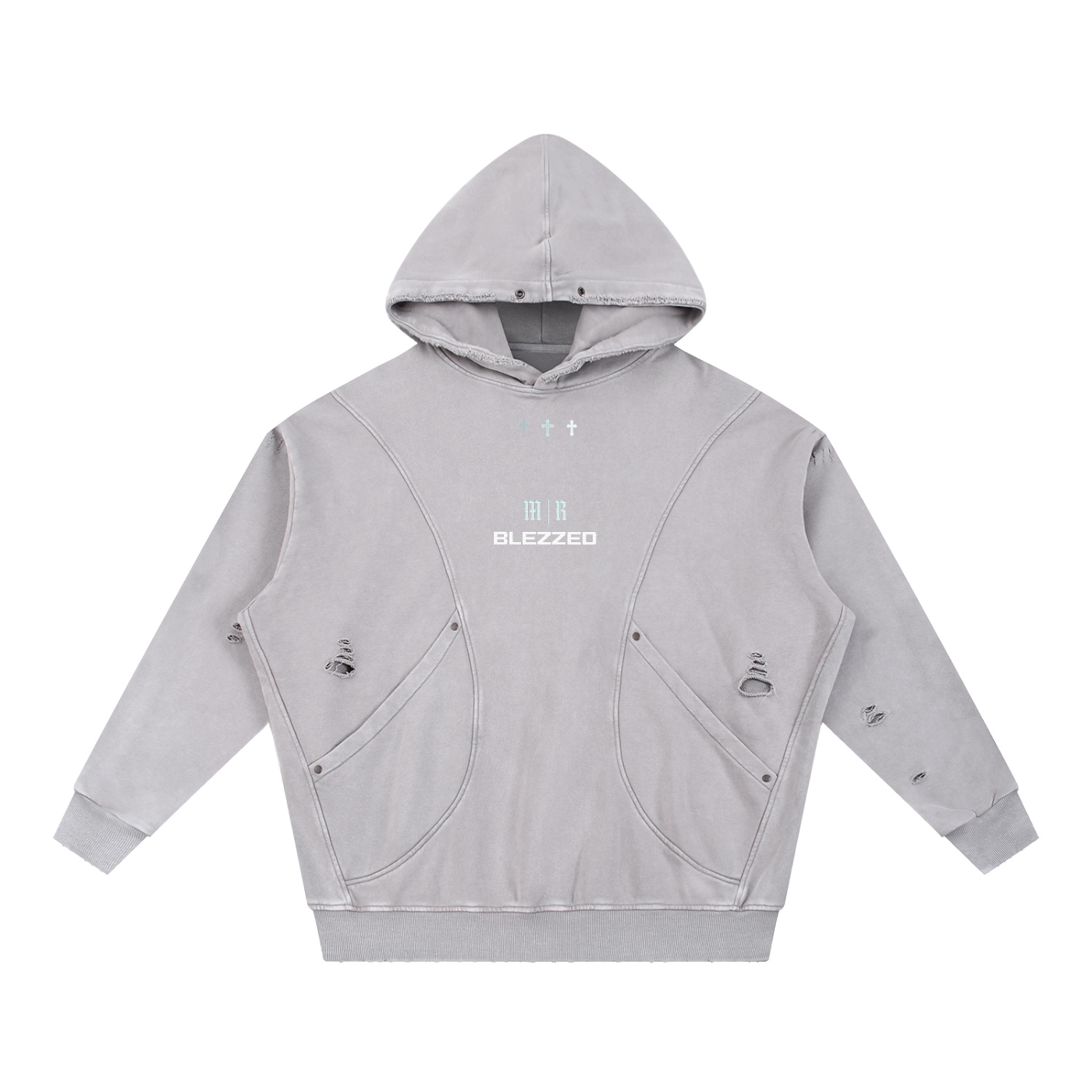 BLEZZED/PURPOSE - Snow Washed Distressed Panel Pocket Hoodie