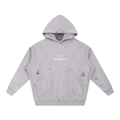 BLEZZED/PURPOSE - Snow Washed Distressed Panel Pocket Hoodie