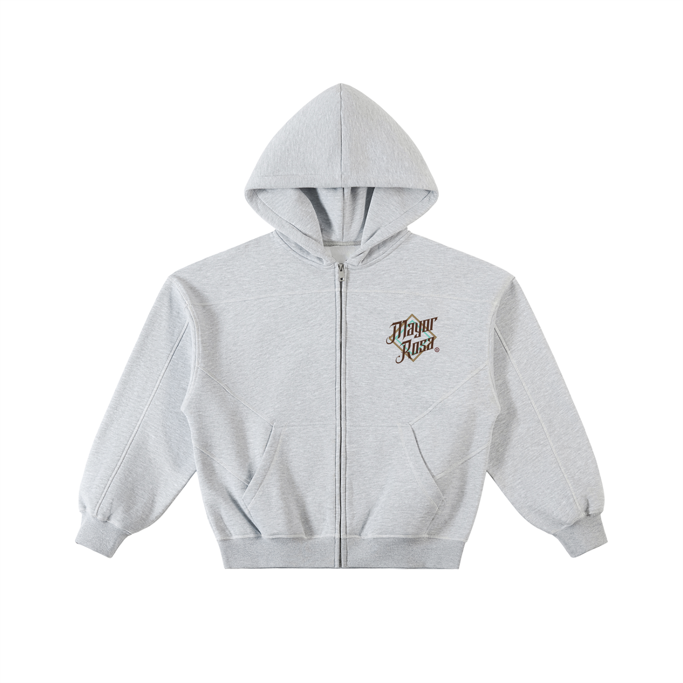 Contrast-Stitched Boxy Fleece Zip Hoodie