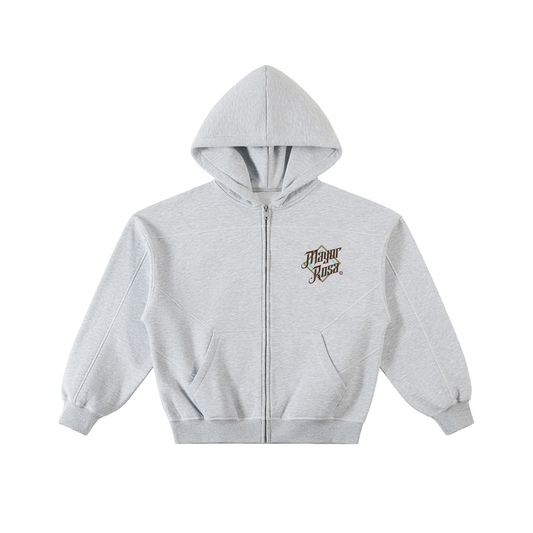 Contrast-Stitched Boxy Fleece Zip Hoodie