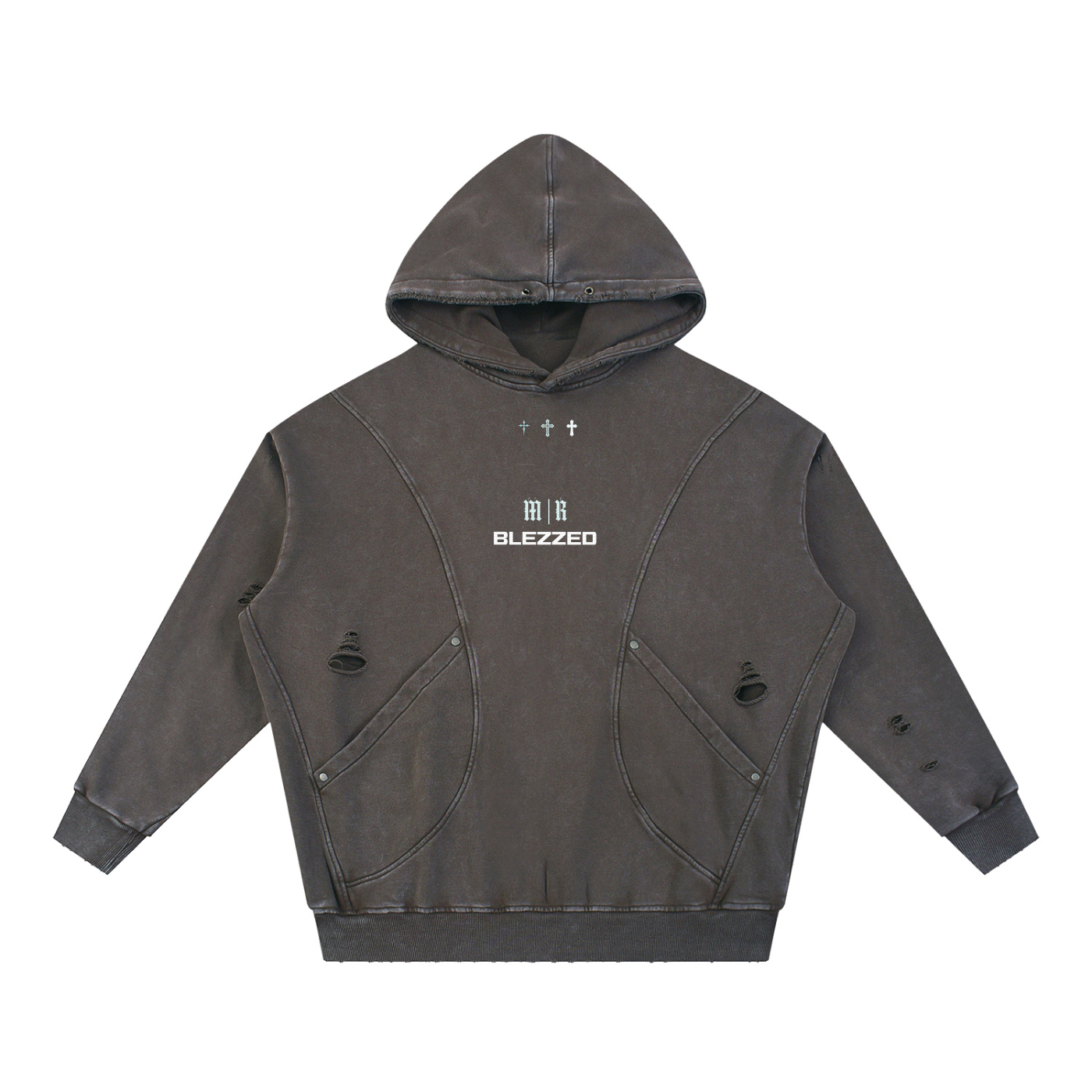 BLEZZED/PURPOSE - Snow Washed Distressed Panel Pocket Hoodie