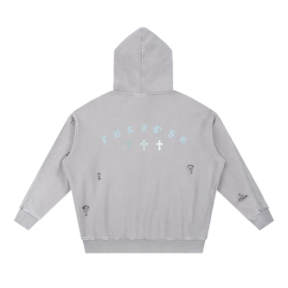 BLEZZED/PURPOSE - Snow Washed Distressed Panel Pocket Hoodie