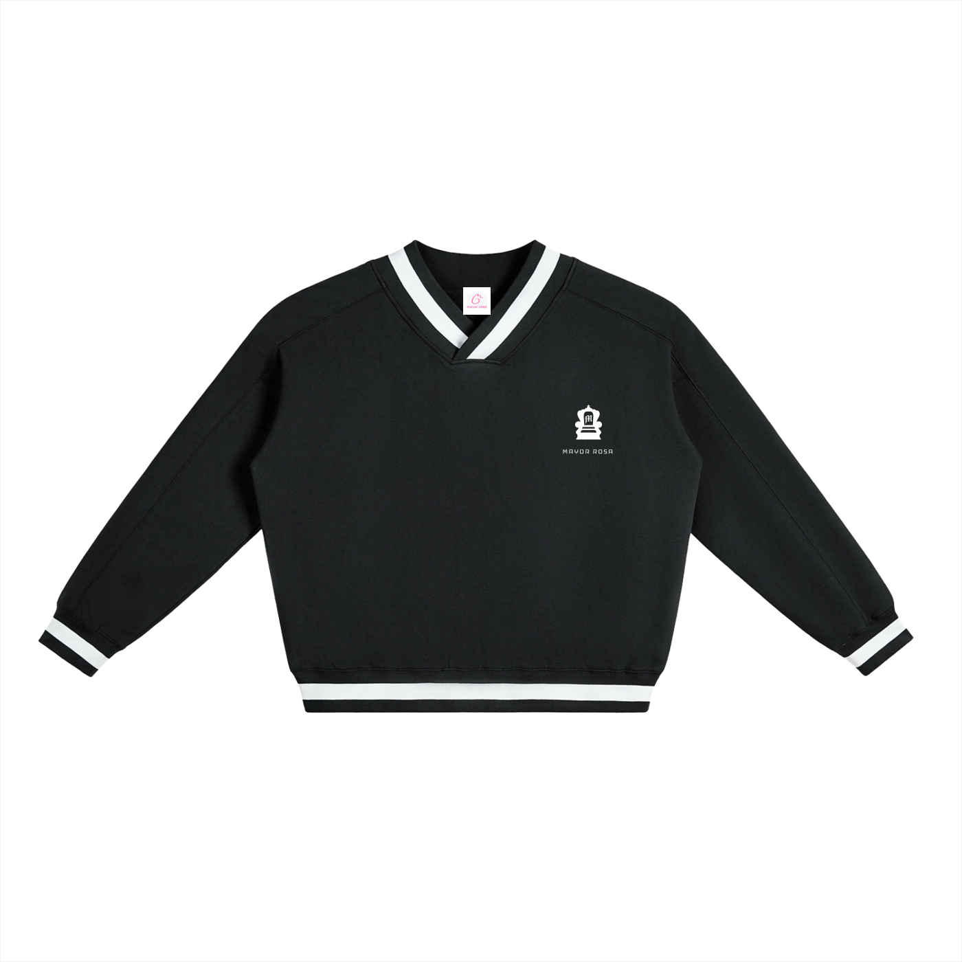 V-Neck Contrast Collar Boxy Sweatshirt