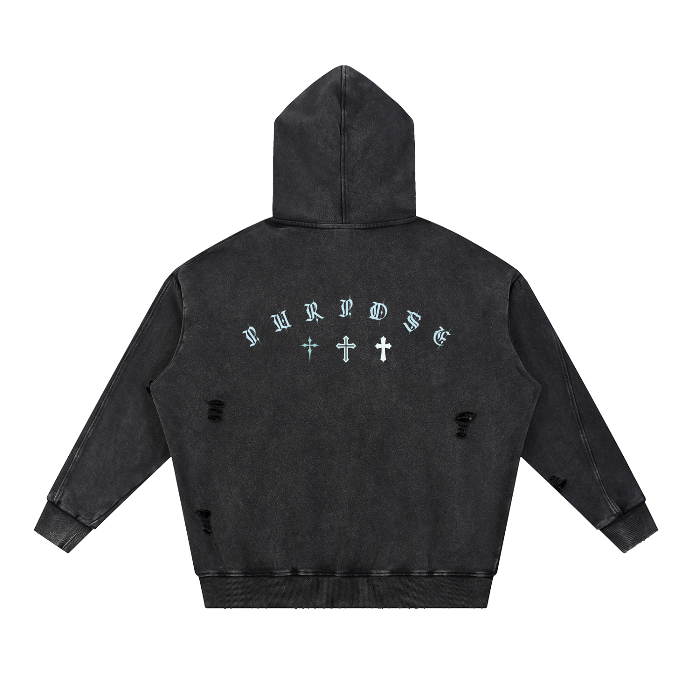 BLEZZED/PURPOSE - Snow Washed Distressed Panel Pocket Hoodie