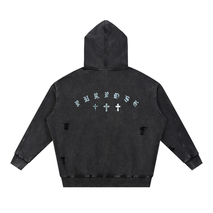 BLEZZED/PURPOSE - Snow Washed Distressed Panel Pocket Hoodie