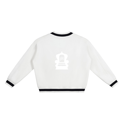 V-Neck Contrast Collar Boxy Sweatshirt