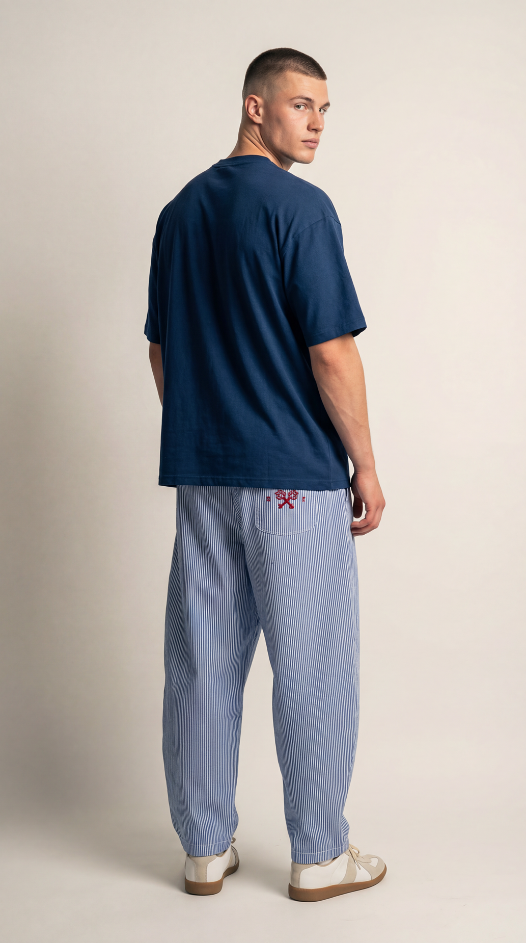 Vertical Stripe Drawstring Barrel Pants