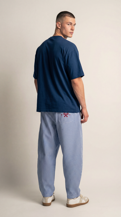 Vertical Stripe Drawstring Barrel Pants