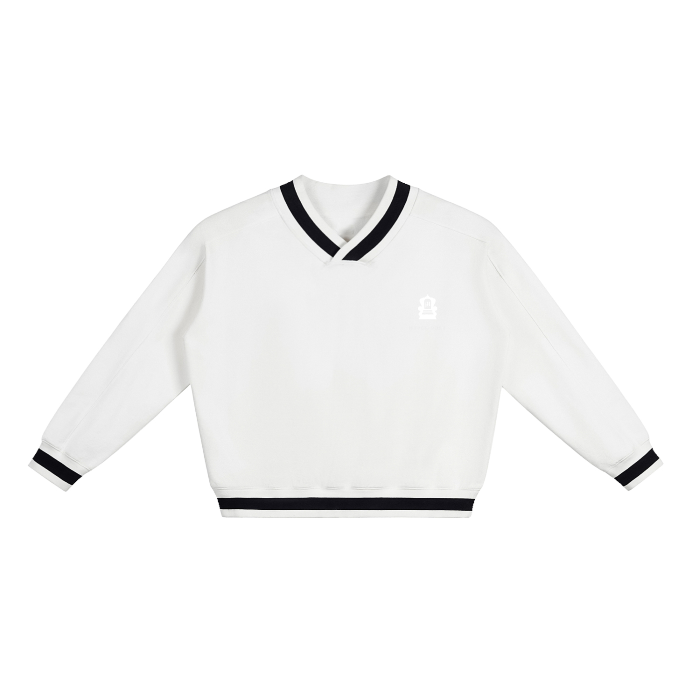 V-Neck Contrast Collar Boxy Sweatshirt