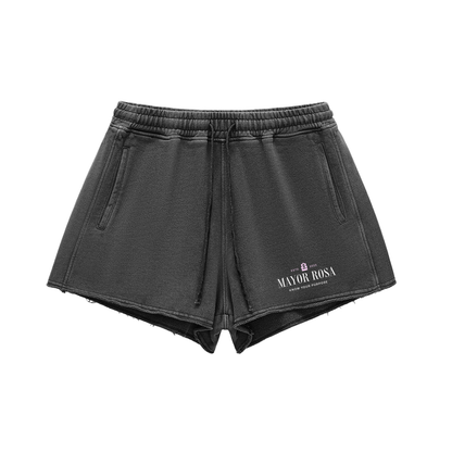 Snow Washed Raw Edge Drawstring Shorts