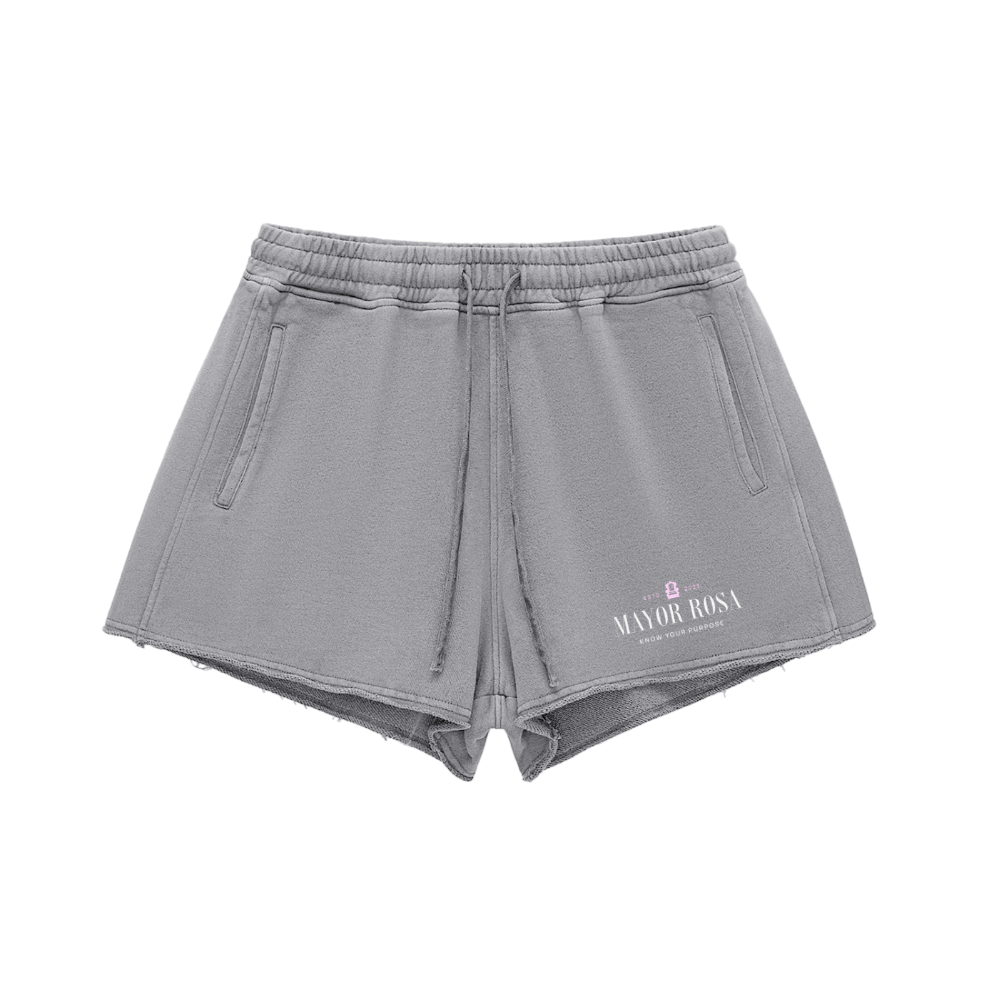 Snow Washed Raw Edge Drawstring Shorts
