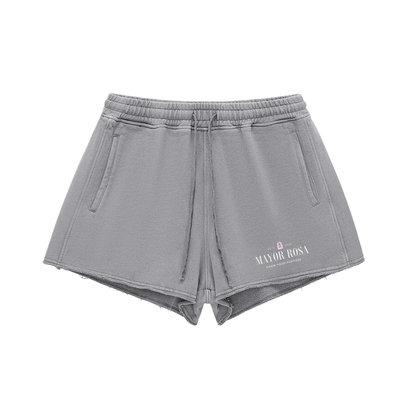 Snow Washed Raw Edge Drawstring Shorts
