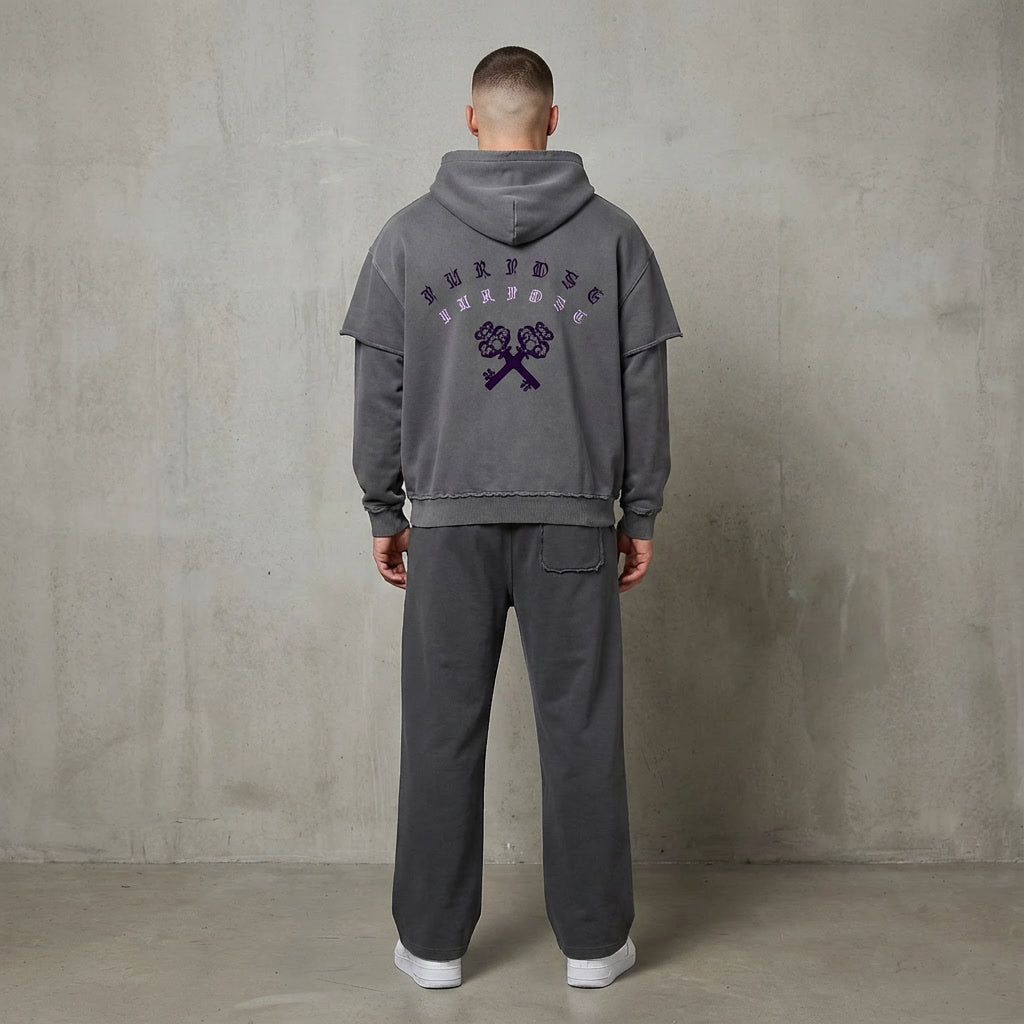 Snow Washed Raw Edge Double Layered Hoodie