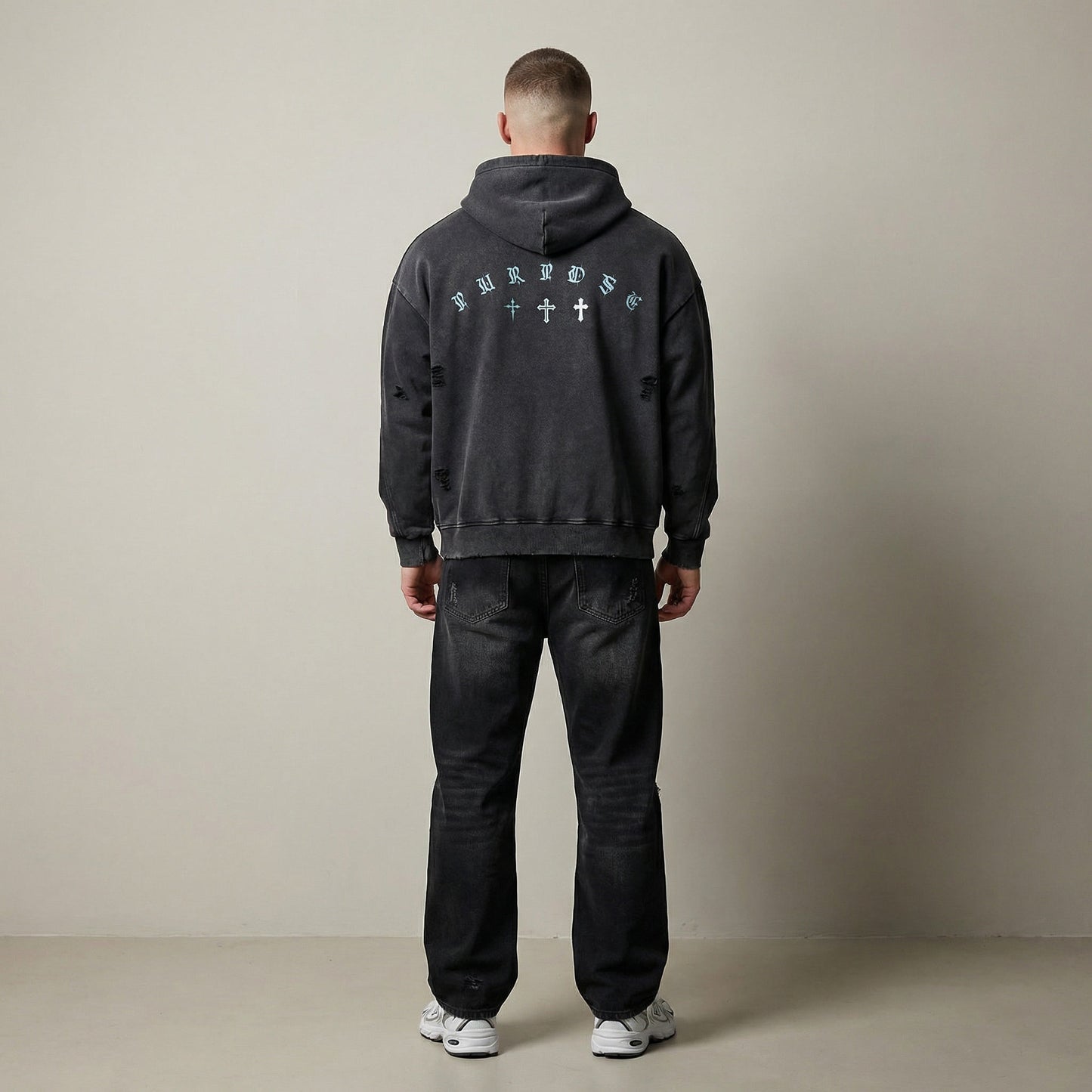 BLEZZED/PURPOSE - Snow Washed Distressed Panel Pocket Hoodie