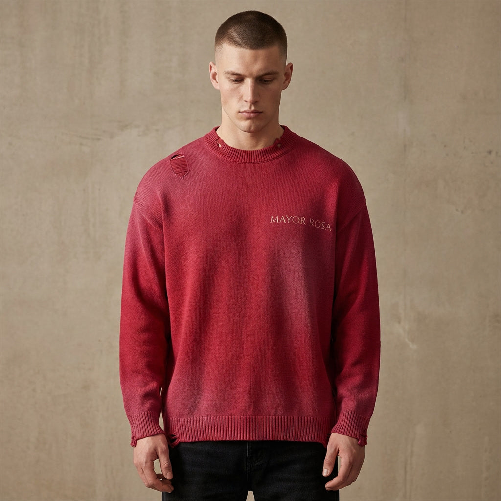 Sun Fade Distressed Ripped Crewneck sweater