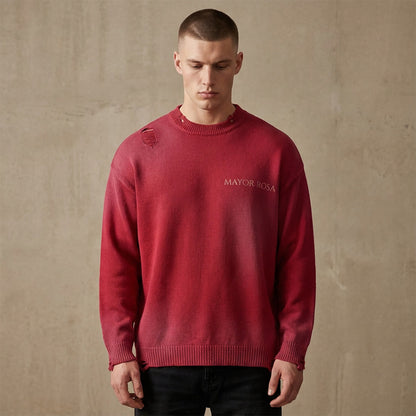 Sun Fade Distressed Ripped Crewneck sweater