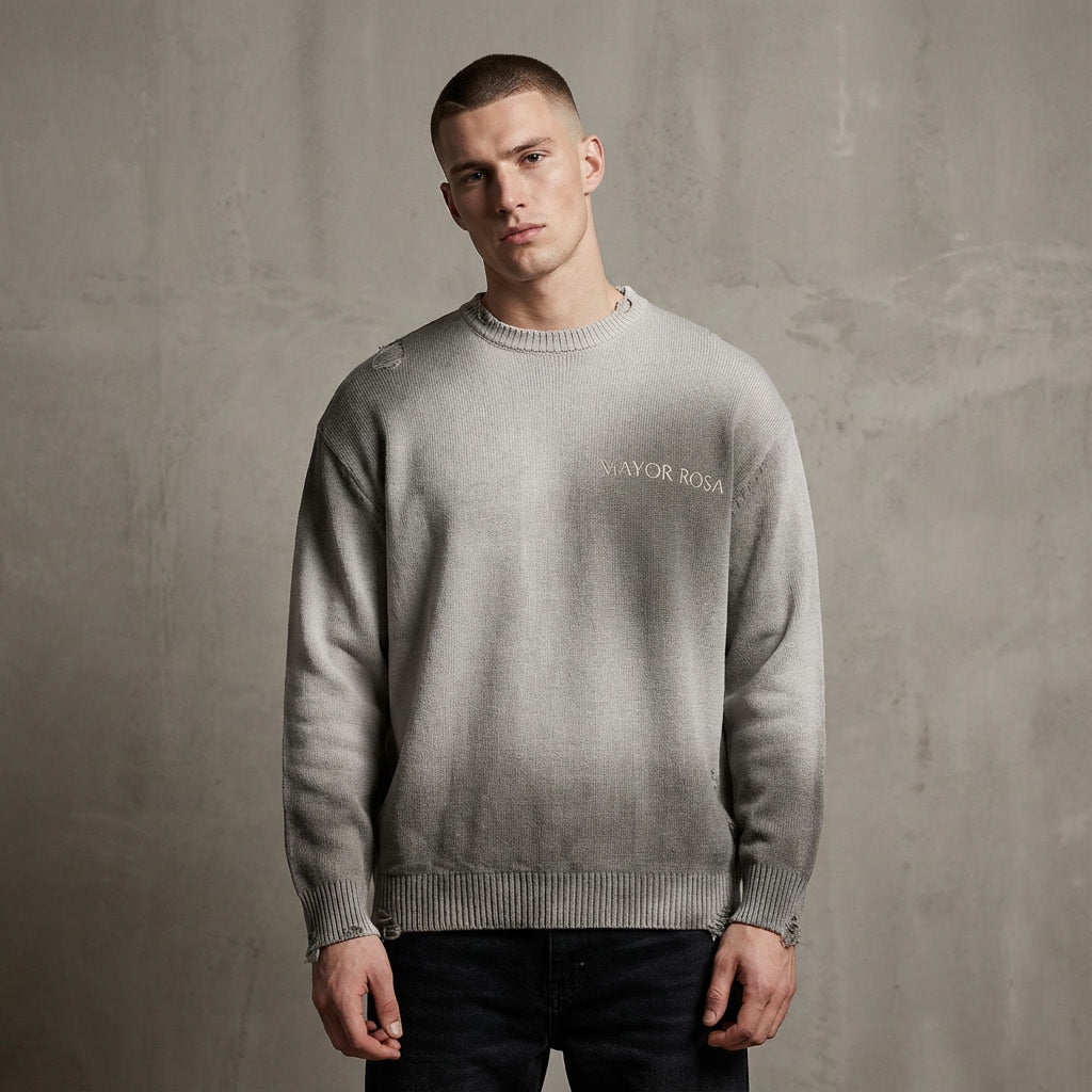 Sun Fade Distressed Ripped Crewneck sweater